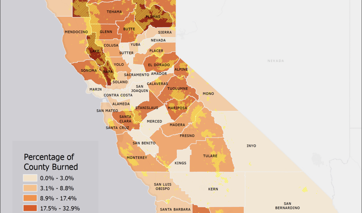 Land Area Impacted by California Wildfires by County